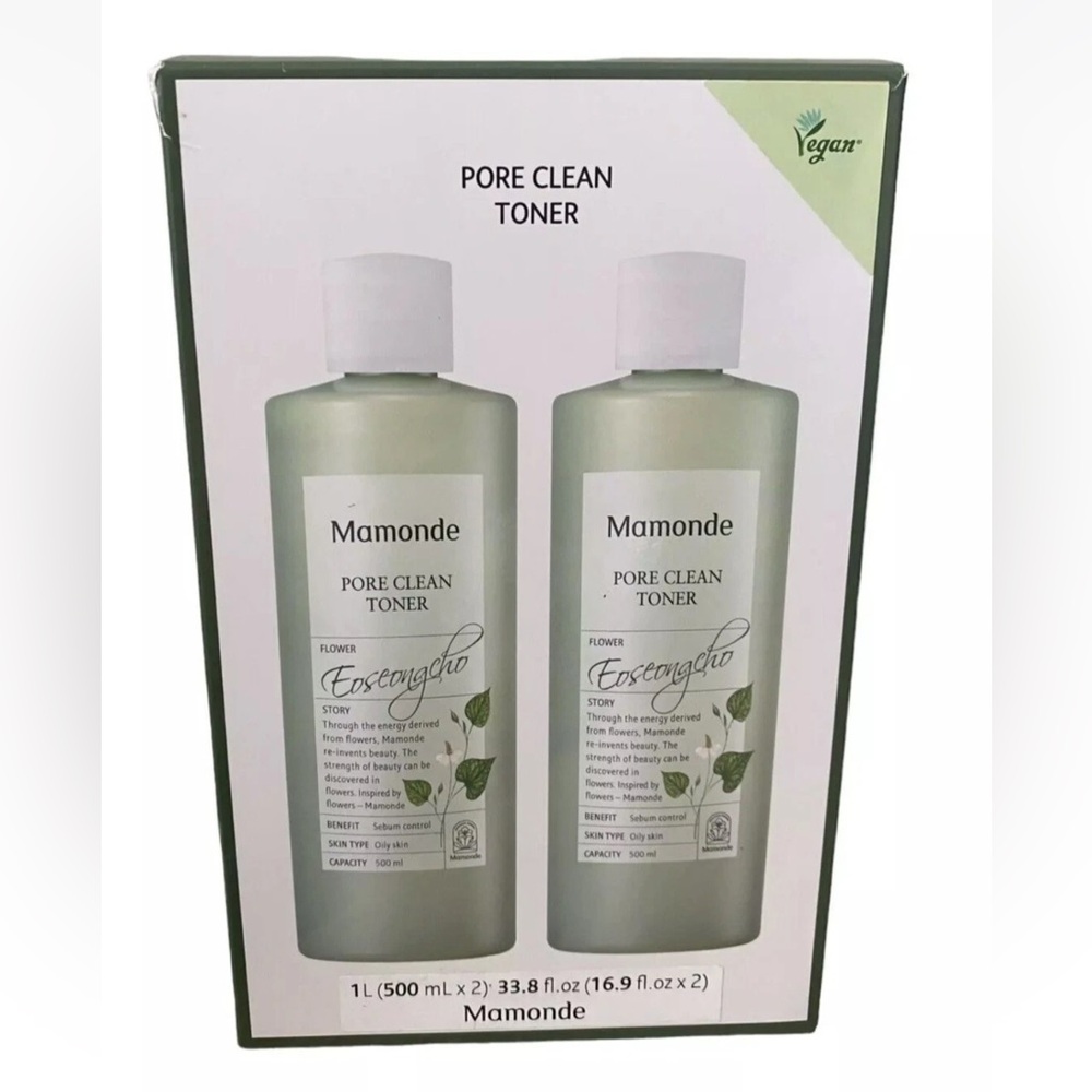 NEW Sealed Mamonde Pore Clean Toner 1L (33.8 Oz.) Two-Pack Box Eoseongcho Flower